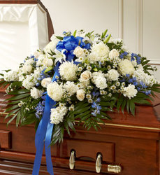 Cherished Memories Half Casket Cover-Blue & White Flower Power, Florist Davenport FL