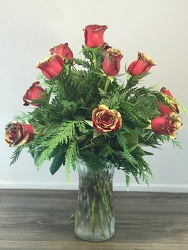 Fantasy Gold and Red Roses - ONE WEEK ONLY Flower Power, Florist Davenport FL