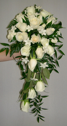 All white cascade bouquet Flower Power, Florist Davenport FL