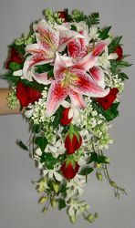 Stargazer and Rose Cascade Bouquet Flower Power, Florist Davenport FL