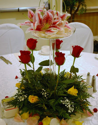 Rose and Stargazer Centerpiece Flower Power, Florist Davenport FL
