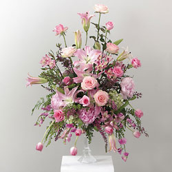 Pink Pedestal Arrangement Flower Power, Florist Davenport FL