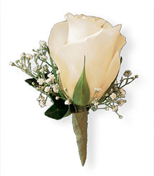 White Rose and Baby's Breath Boutonniere Flower Power, Florist Davenport FL