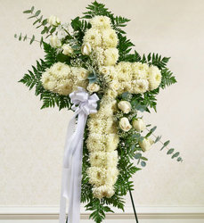Peace and Prayers Standing Cross - White Davenport Florist - Same Day Flower Delivery - Flower Power 