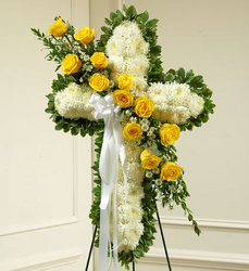 Peace and Prayers Standing Cross - Yellow Davenport Florist - Same Day Flower Delivery - Flower Power 