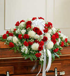 Cherished Memories Half Casket Cover-Red & White Davenport Florist - Same Day Flower Delivery - Flower Power 