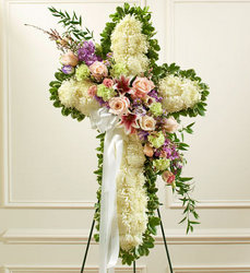 Peace and Prayers Standing Cross - Pastel Davenport Florist - Same Day Flower Delivery - Flower Power 