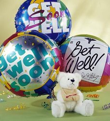 Bear and  balloon bouquet to say get well Davenport Florist - Same Day Flower Delivery - Flower Power 