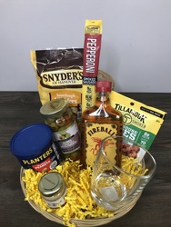 Fireball Cinnamon Malt Whiskey Gourmet Basket Davenport Florist - Same Day Flower Delivery - Flower Power 