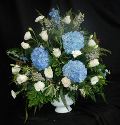 True Blue Pedestal Arrangement Flower Power, Florist Davenport FL