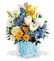 Crystal Baby Block (Boy) Davenport Florist - Same Day Flower Delivery - Flower Power 