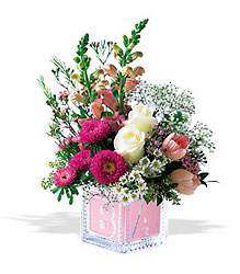Crystal Baby Block (Girl) Davenport Florist - Same Day Flower Delivery - Flower Power 